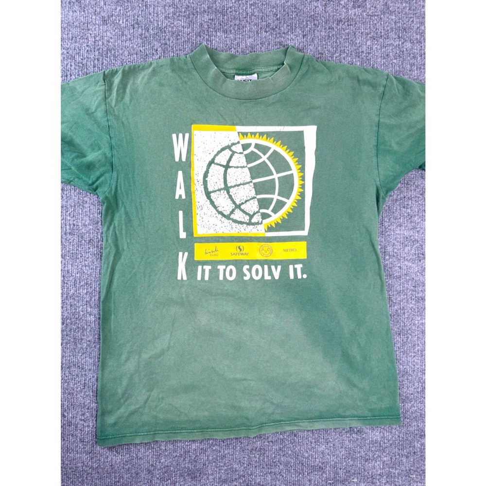 Vintage 90s Oneita Power T Shirt Mens M Green USA Graphic Tee